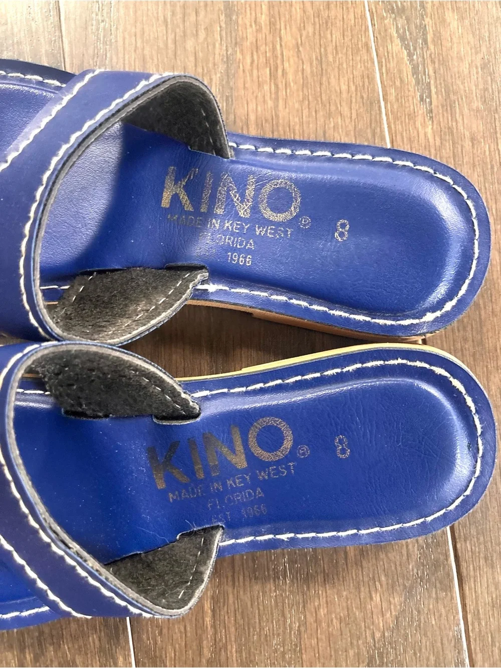Kino Blue Leather Thong Flip Flop Sandals- Made in Key West USA- Size 8